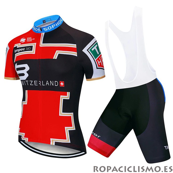 2020 Maillot Suiza Tirantes Mangas Cortas Rojo Negro Azul